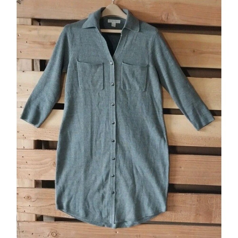 New York Co Women XS Gray Cozy Knit Sweater Dress Buttons Comfy Work Mom Travel